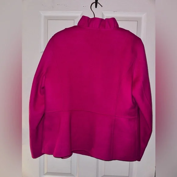 Talbots 🧥Jacket Size 12 Hot Pink Wool Blend Ruffle Collar Peplum Feminine, EUC - Picture 9 of 9